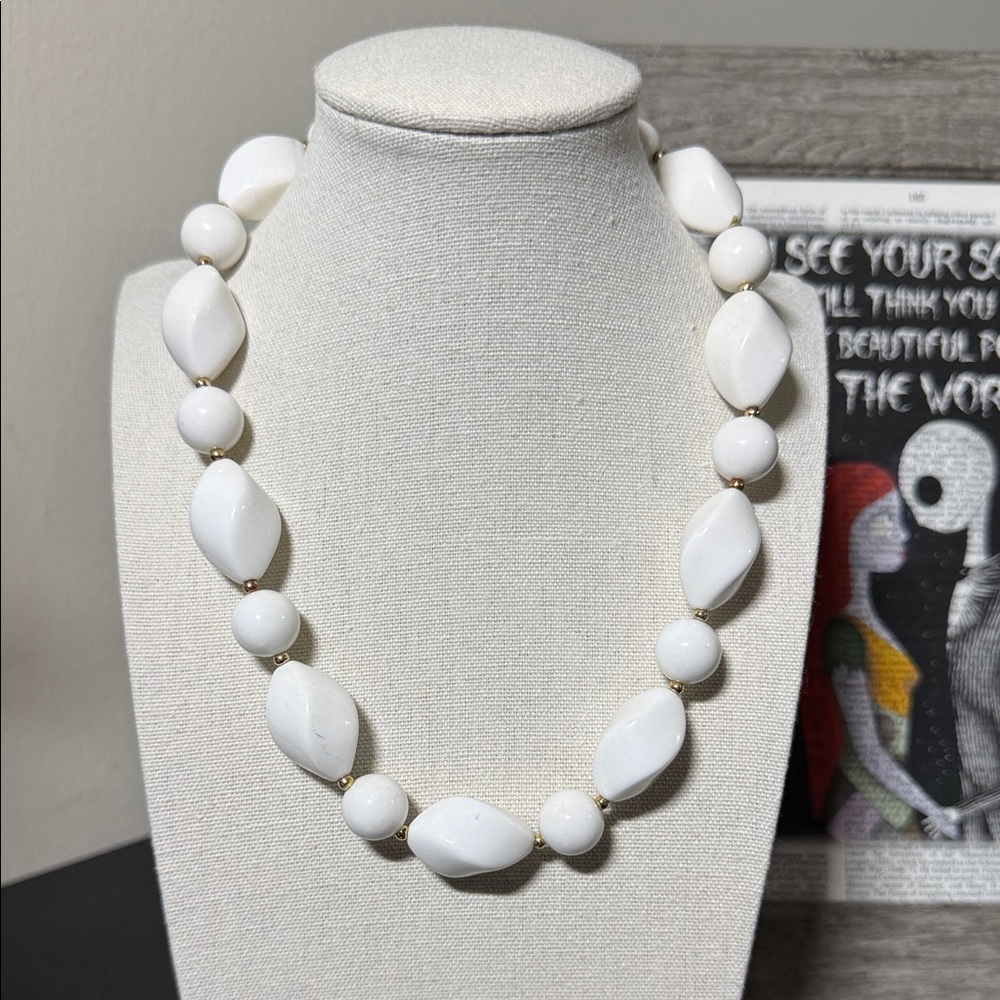 Vintage White Beaded Beautiful Statement Necklace